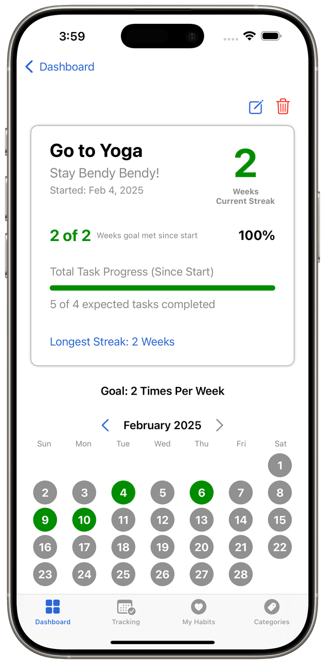 Screenshot of Sparky Habits habit detail screen